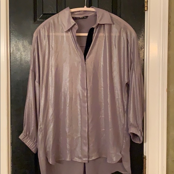Zara Tops - Zara Basic sheer pewter blouse size XS